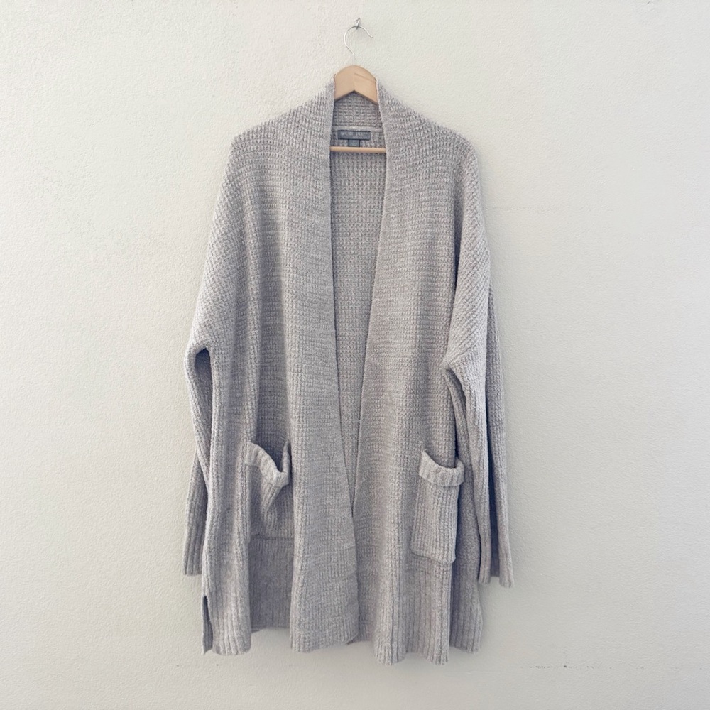 Barefoot Dreams CozyChic Lite Open Cardigan Sweater 3X Waffle Knit Gray Lounge - Picture 5 of 14